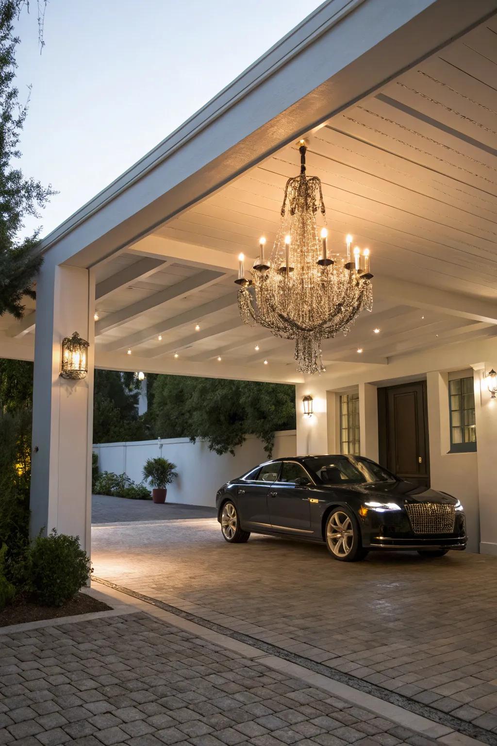 Chandeliers bring sophistication to your carport.
