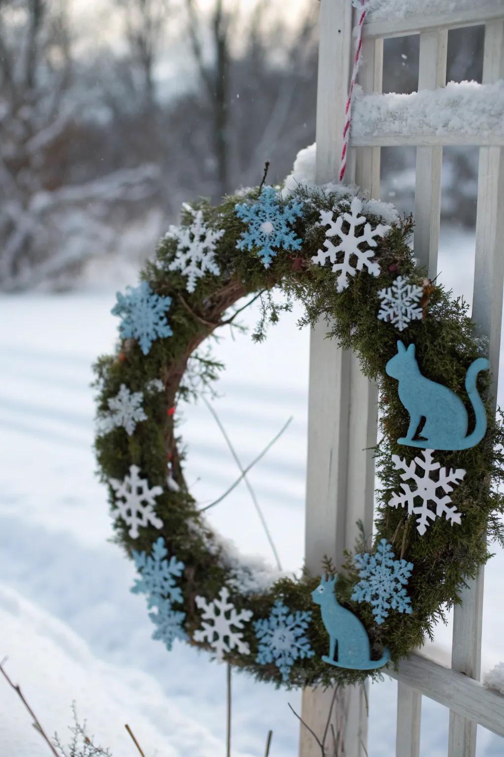 A seasonal hoarfrost feline decorative loop flawless for winter.