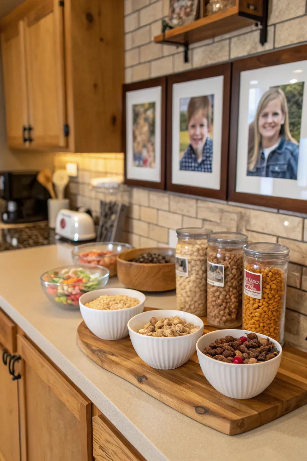 Personal embellishments make your cereal station distinctively yours.