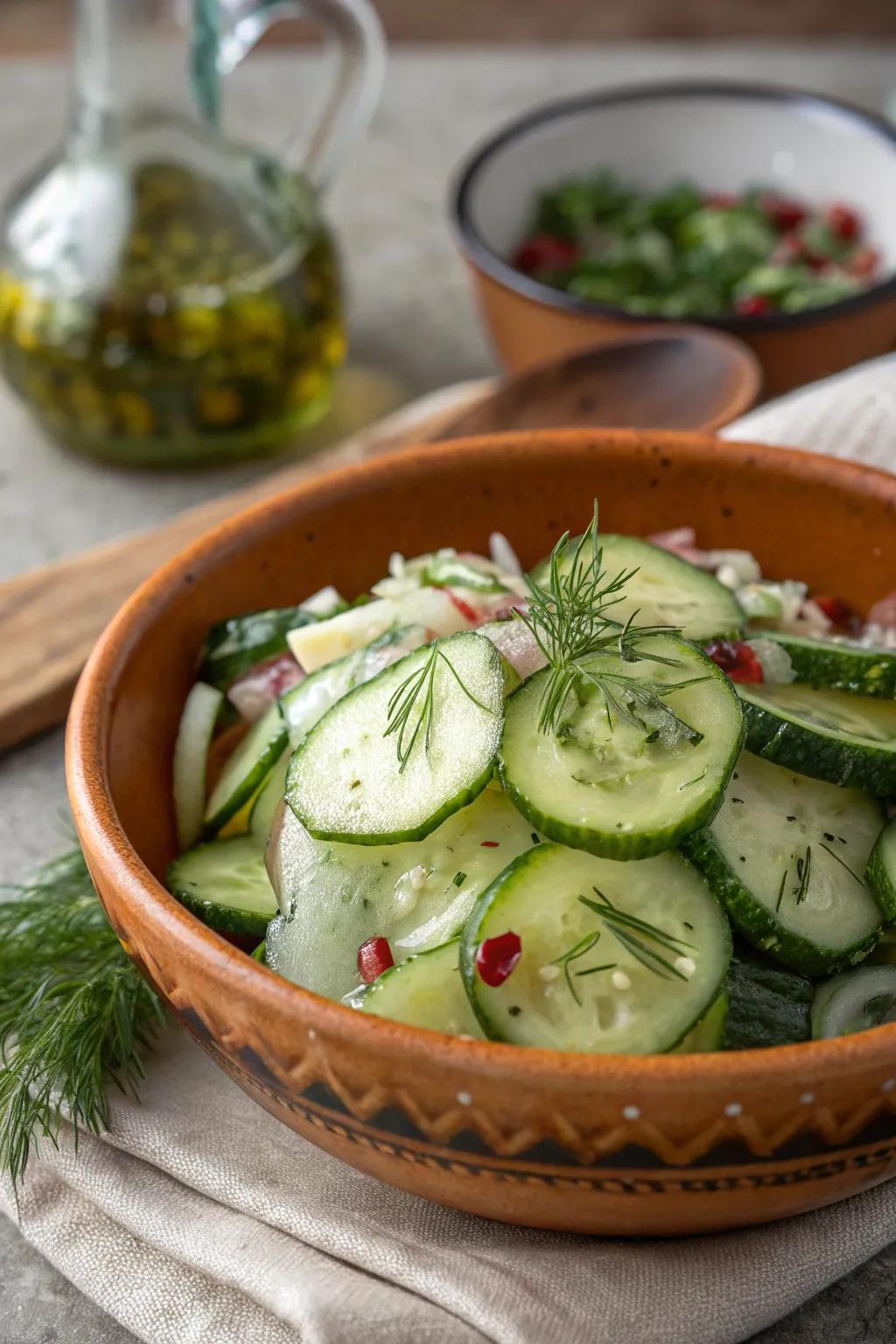 Cool and light cucumber salad that makes a perfect BBQ side.