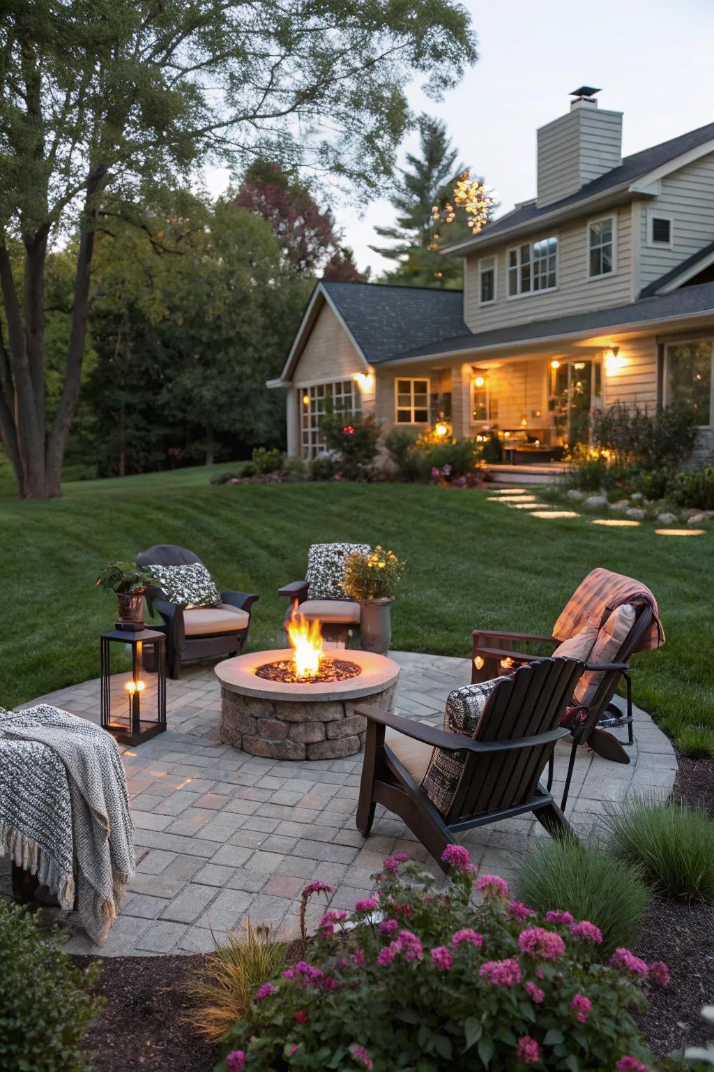 A fire bowl creates a welcoming space for relaxation and gatherings.