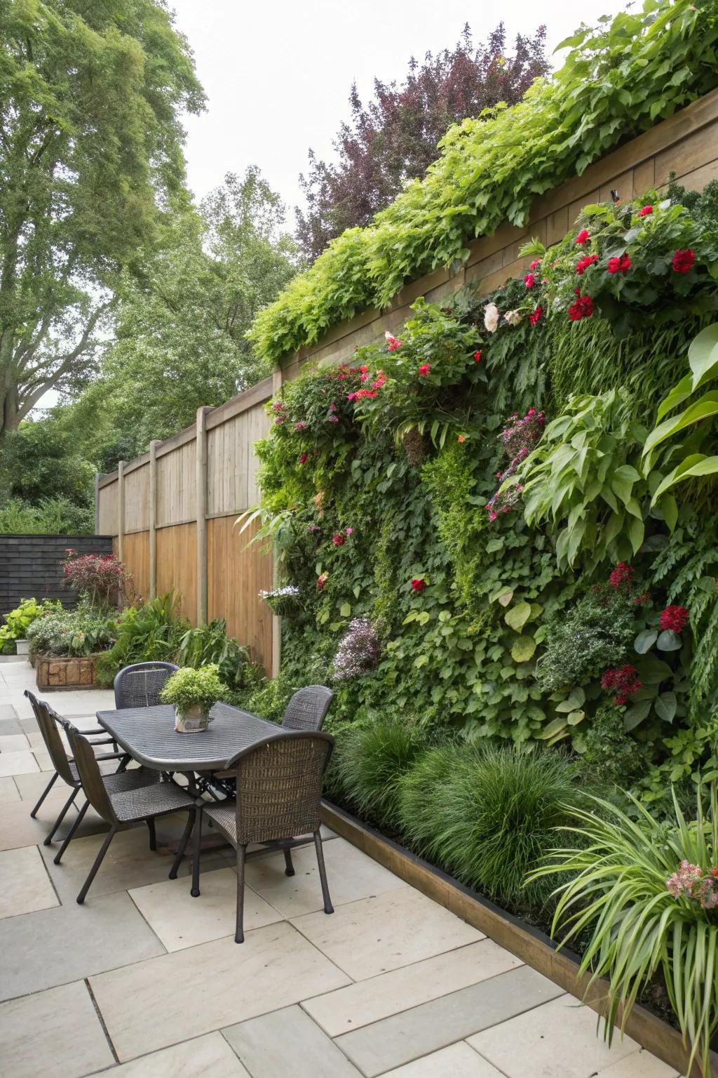 Vertical gardens offer a lush and eco-friendly privacy solution.