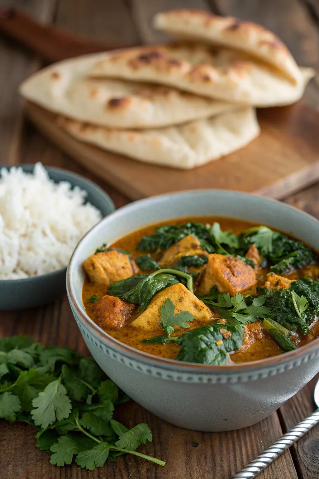 Chicken and spinach curry, a fragrant and flavorful dish.