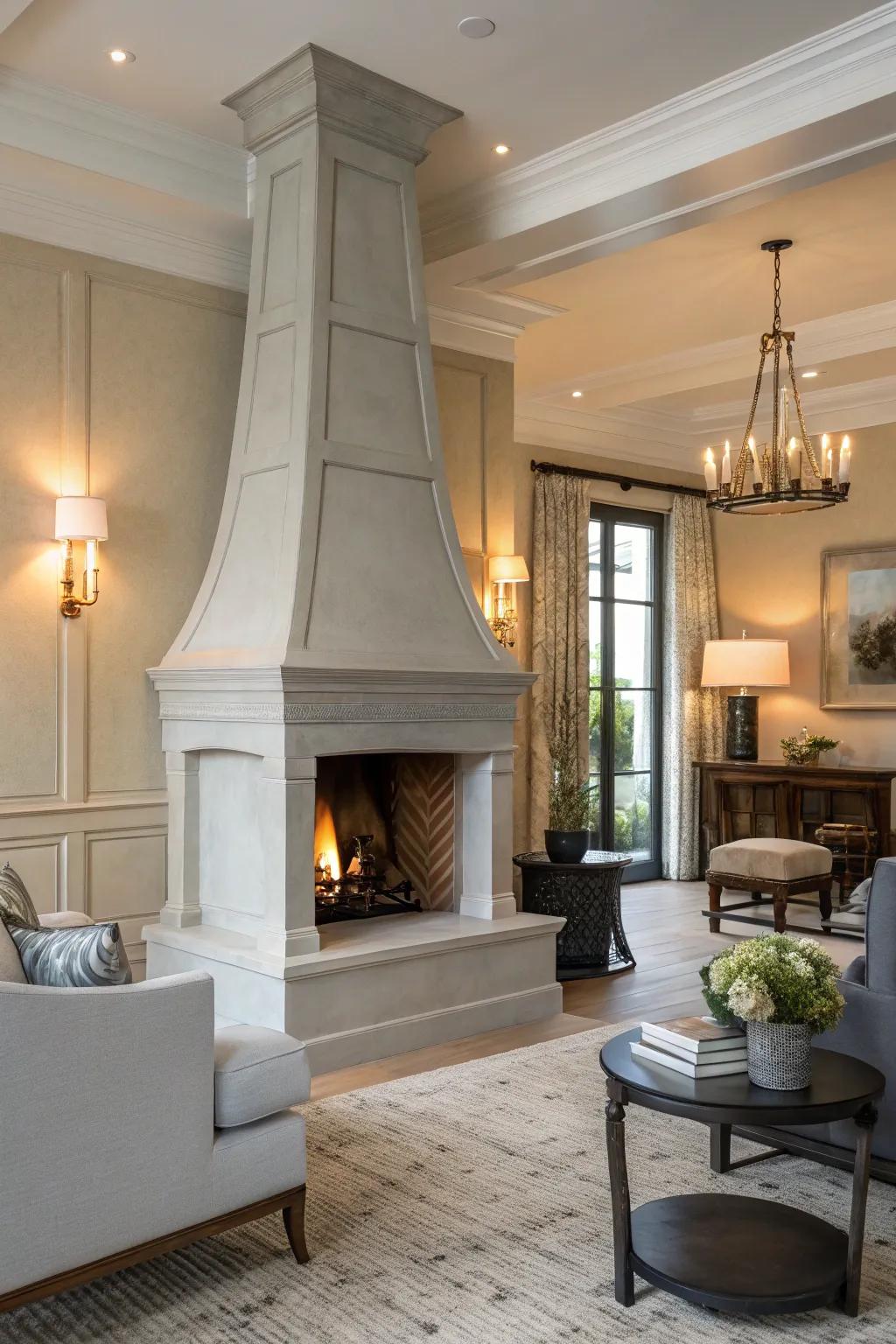 Soft cement provides understated elegance, ideal for a sophisticated area.