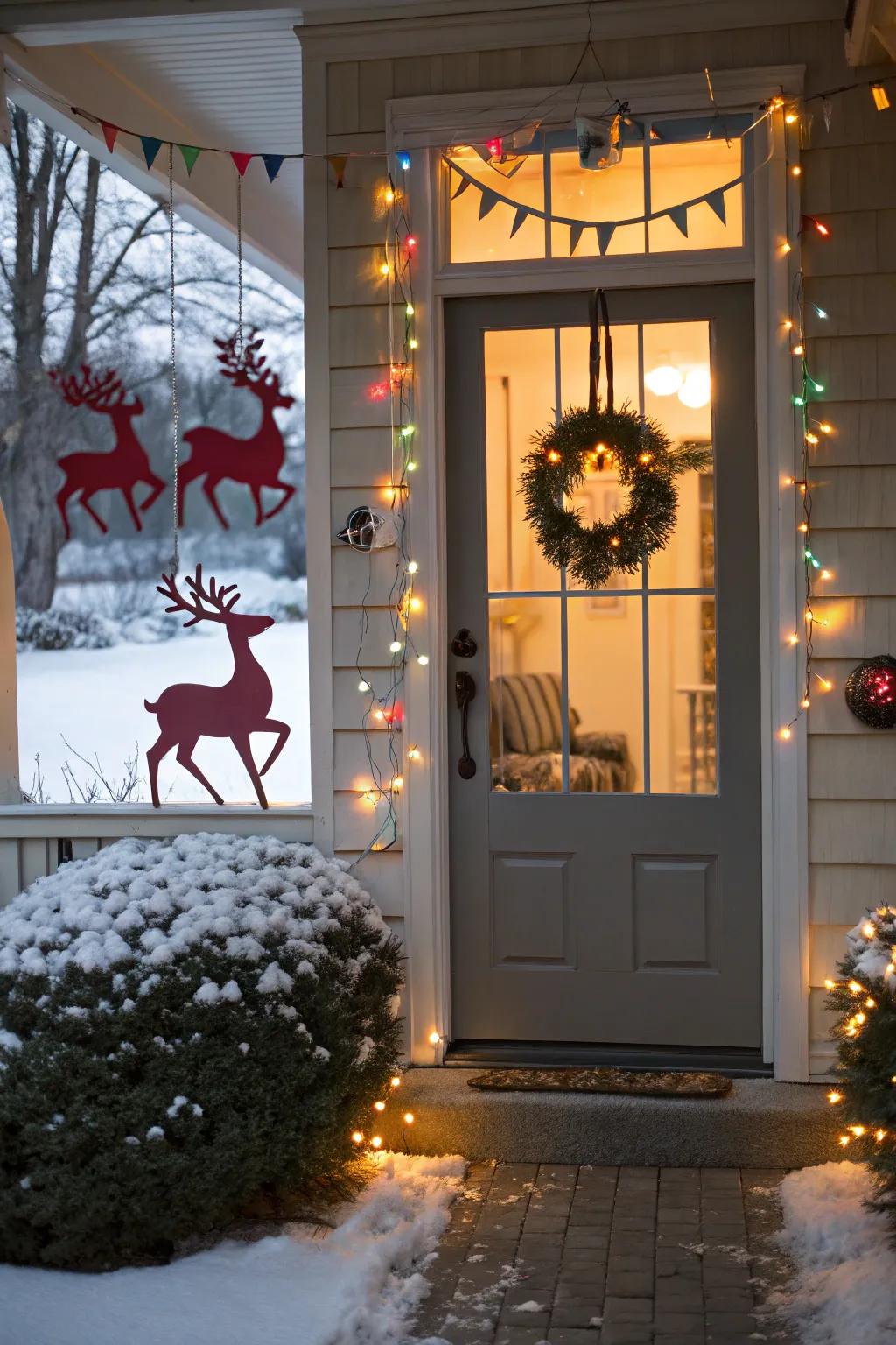Whimsical reindeer outlines contribute magic.