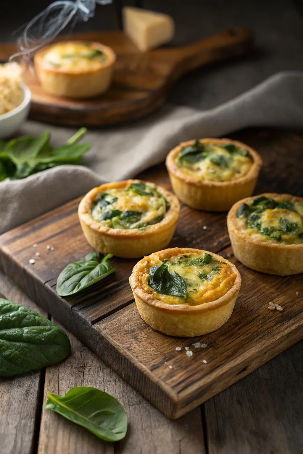 Mini quiche bites offer a warm and hearty option.
