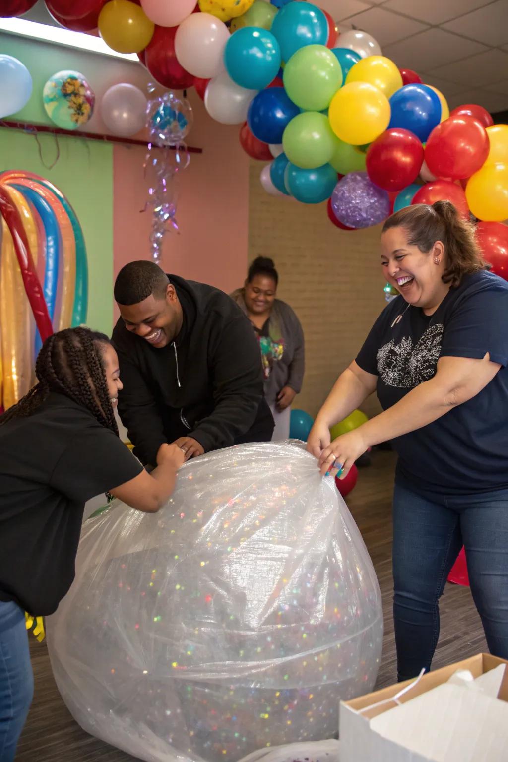 The fervor of the transparent wrap orb game, replete with surprises and laughter.
