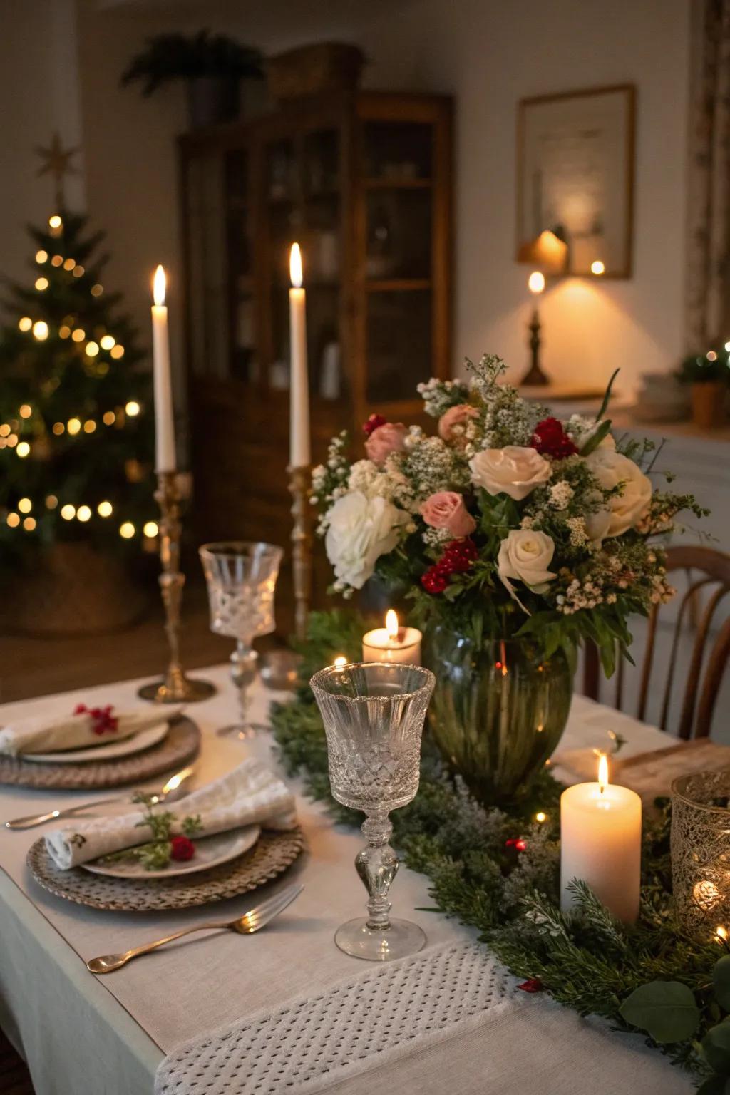 Antique glassware imparts an elegant and nostalgic accent to the table.