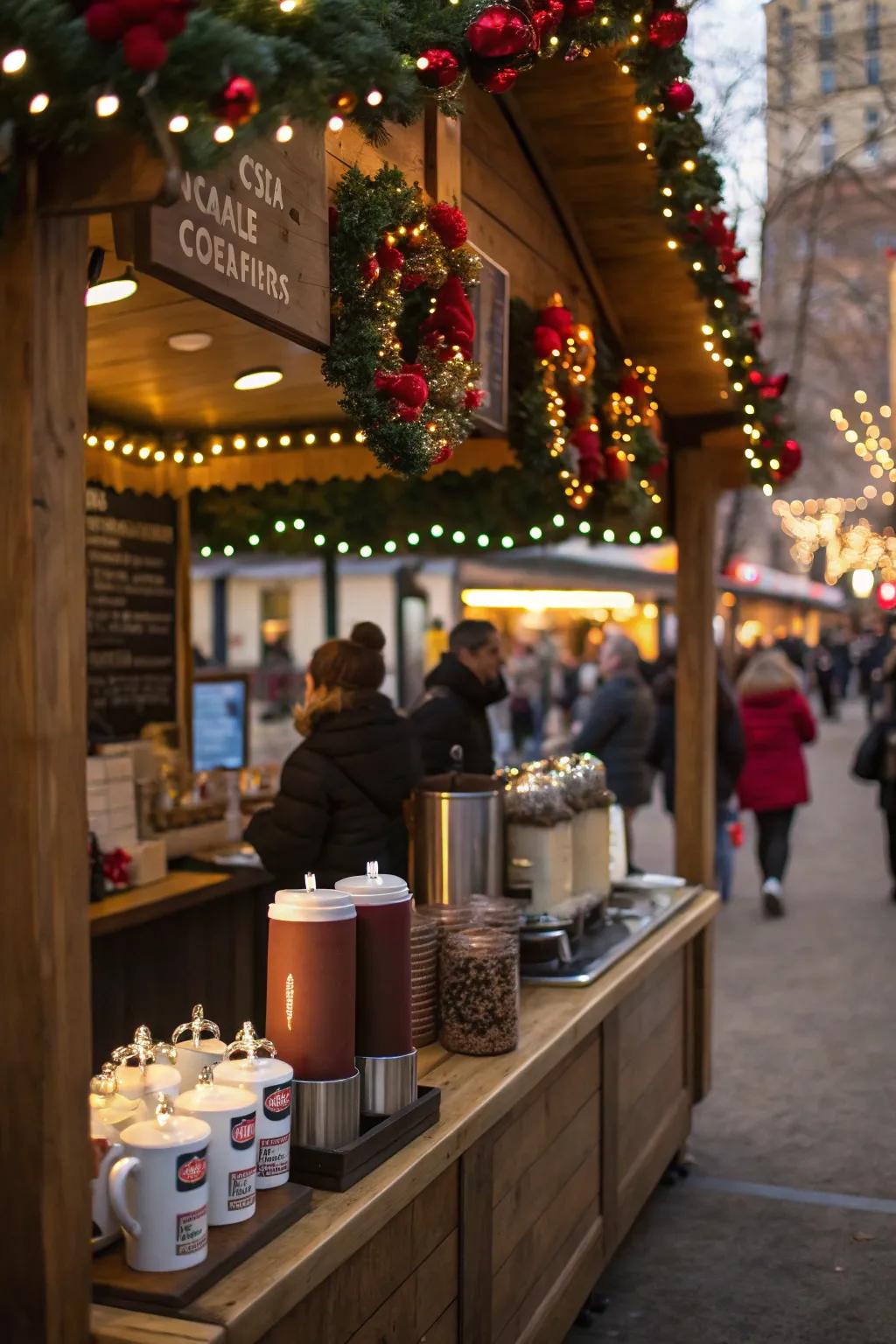 A warm cocoa dispensary extends warmth and hospitality.