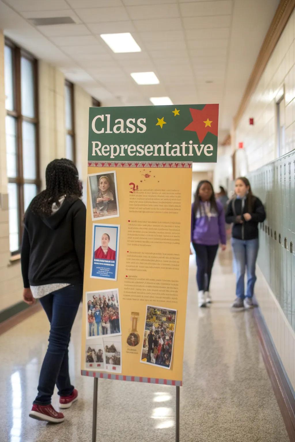 Successes build credibility on a class representative poster.