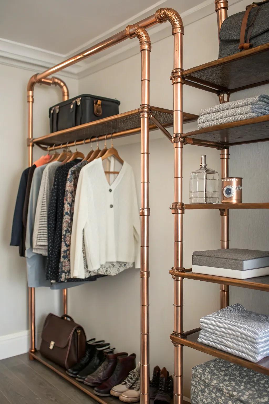 Metal piping delivers an industrial touch with functional purpose.