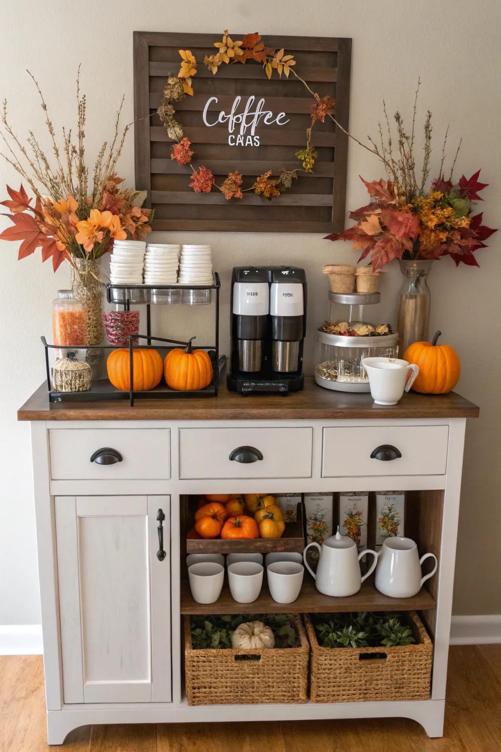 Seasonal decor that keeps the coffee bar fresh and engaging.