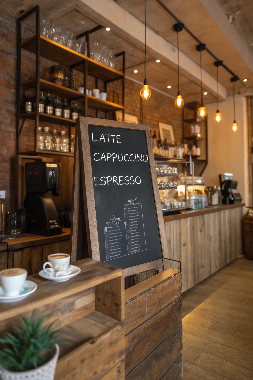 A coffee bar enhanced with a DIY chalkboard menu.