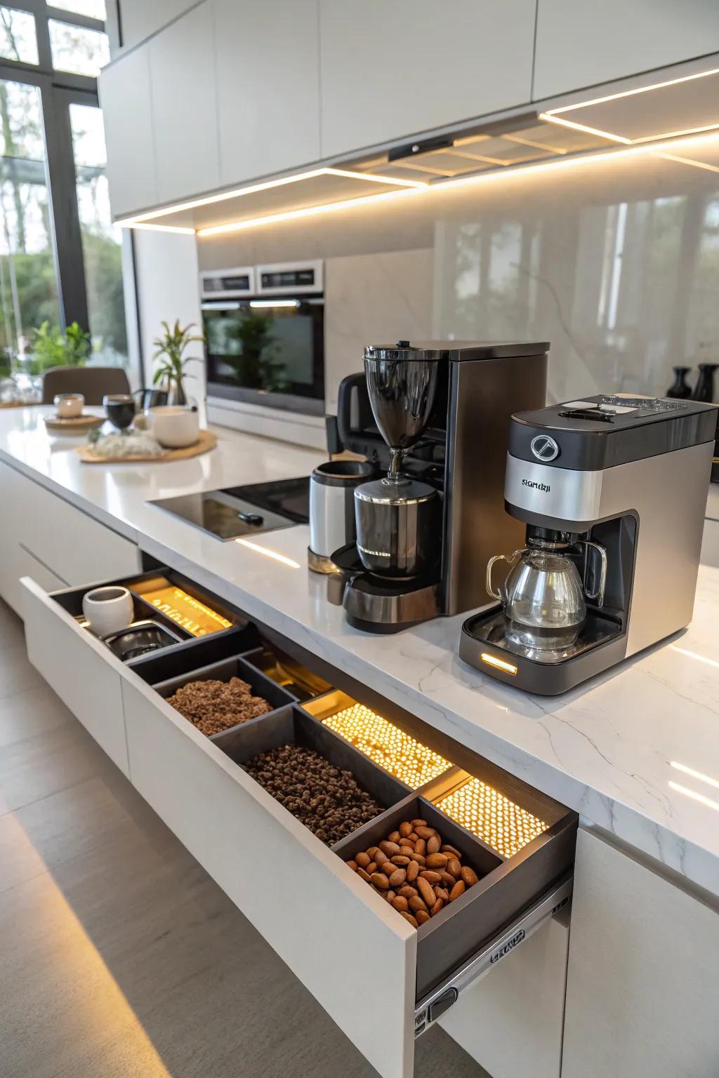 LED illumination adds functionality and atmosphere to your coffee drawer.