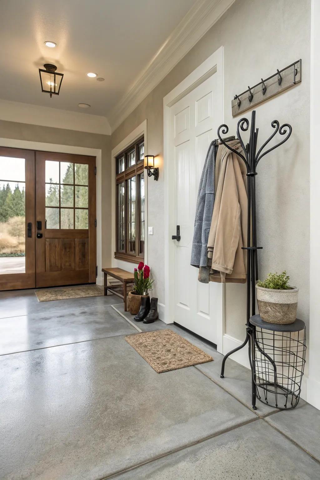 Durable concrete flooring in a high-traffic entryway.