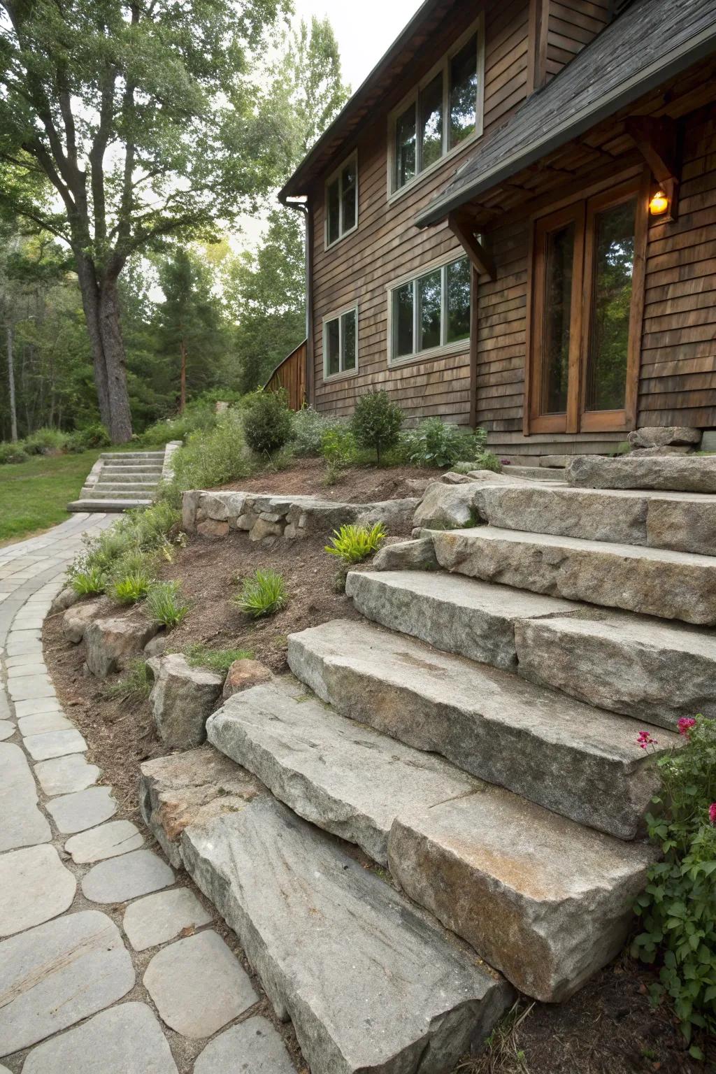 Concrete imitating stone for a countryside vibe.