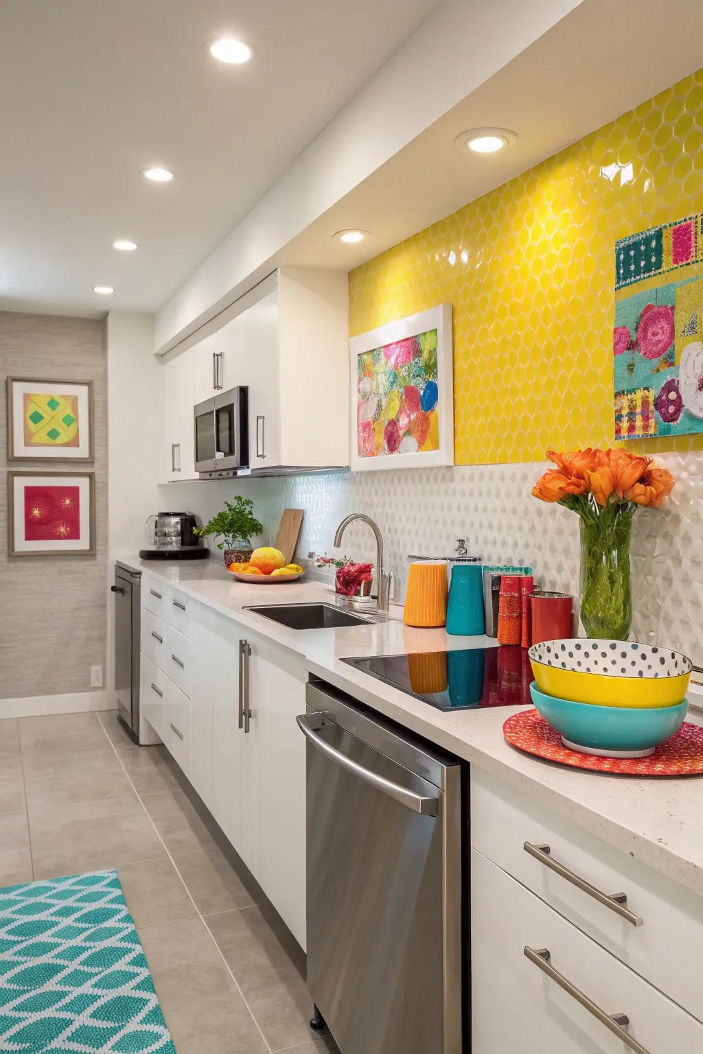 Unforeseen bursts of color introduce personality to your cooking area.