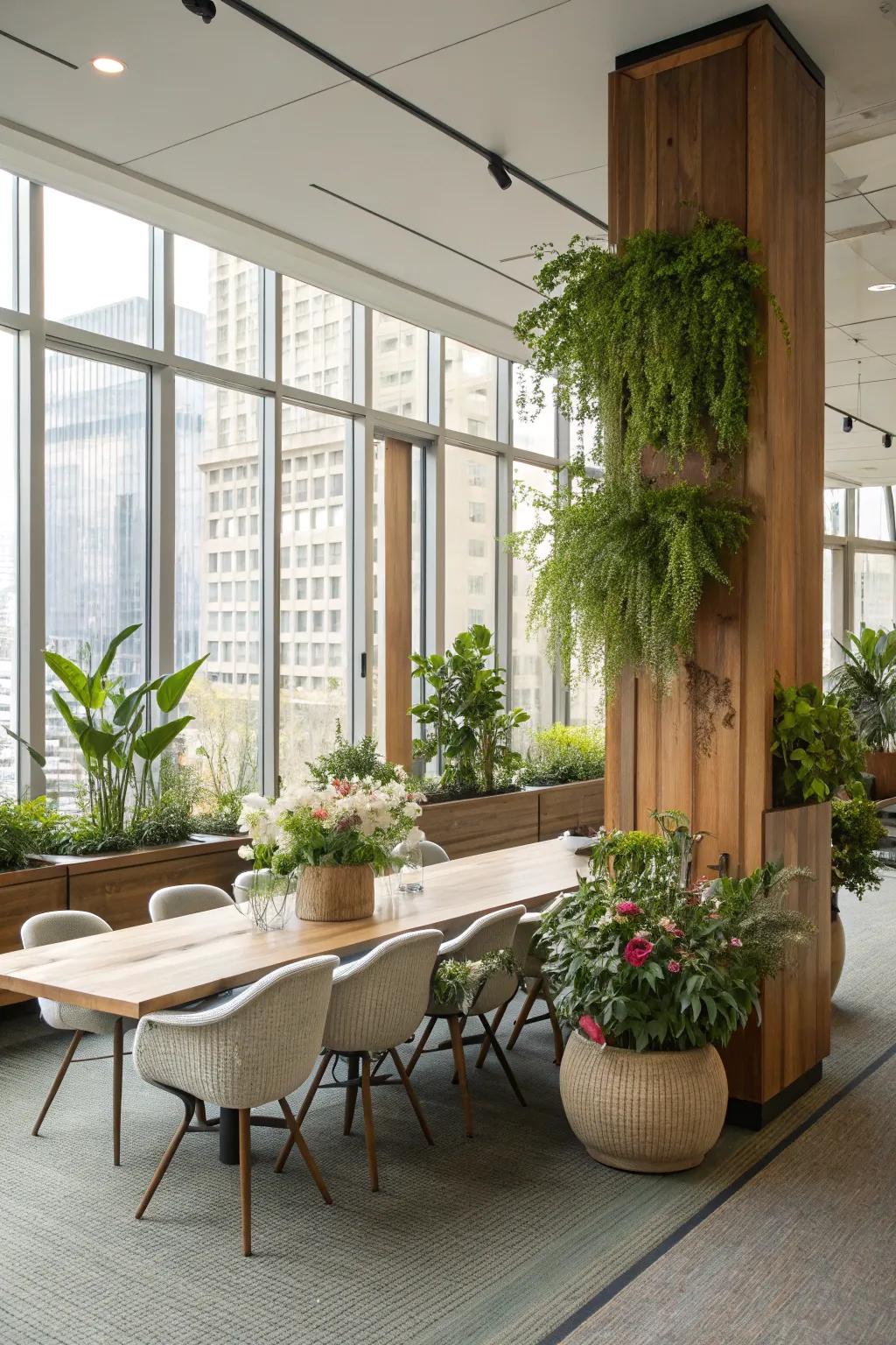 Nature-inspired design brings the calming effect of nature into the workspace.