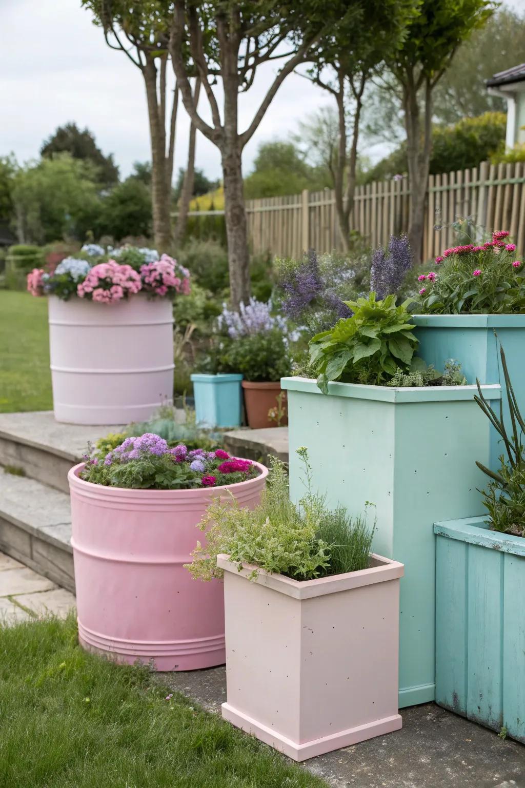 A container garden with coordinated colors for visual harmony.