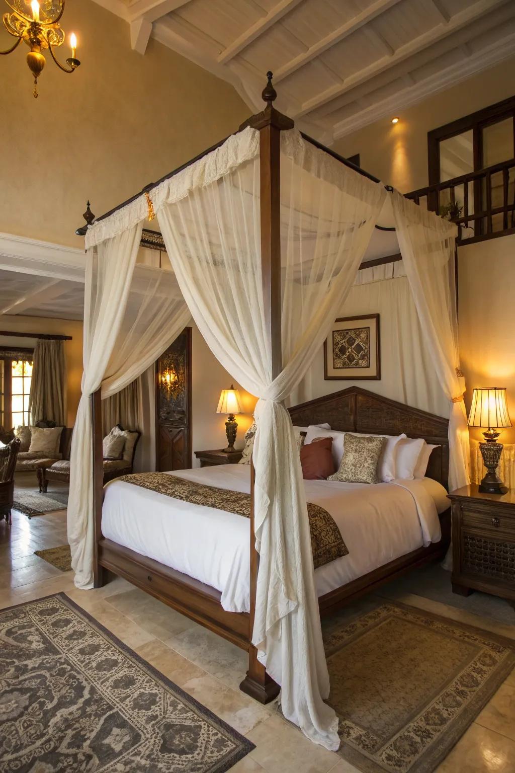 Four-poster beds add an elegant and private feel to your bedroom.