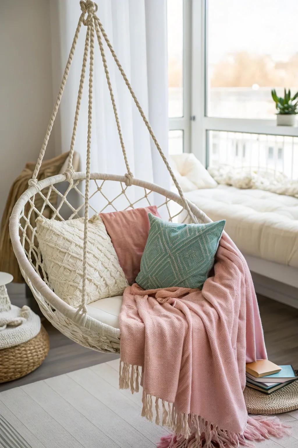 Design a fun and relaxing corner with a swing chair.