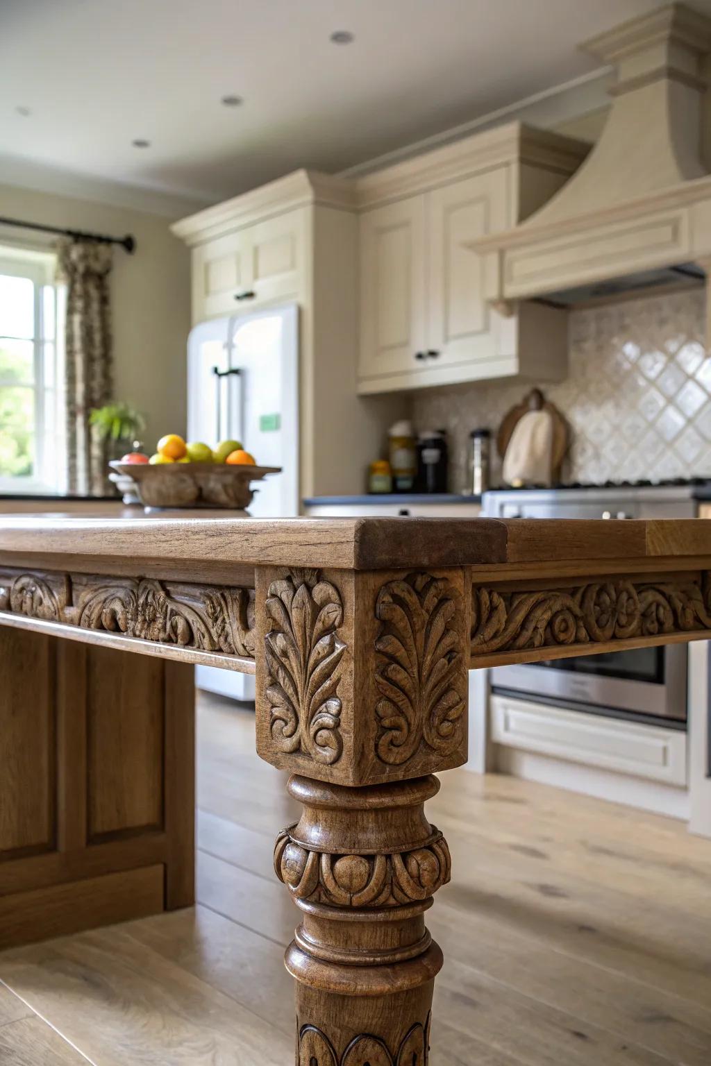 Detailed bespoke carvings on end treatments for a personalized touch.