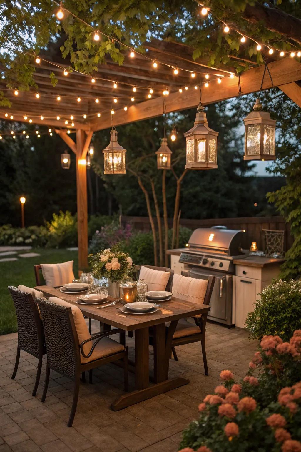 Romantic illumination transforms your BBQ zone into a charming nighttime setting.