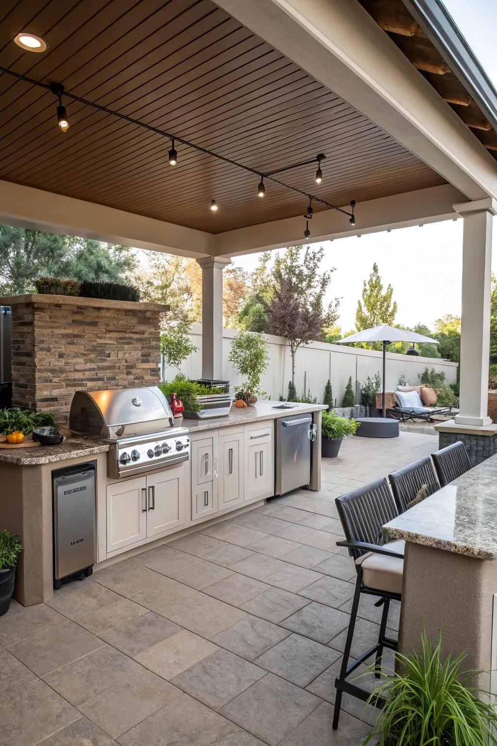 An open-air kitchen makes outdoor cooking simple.