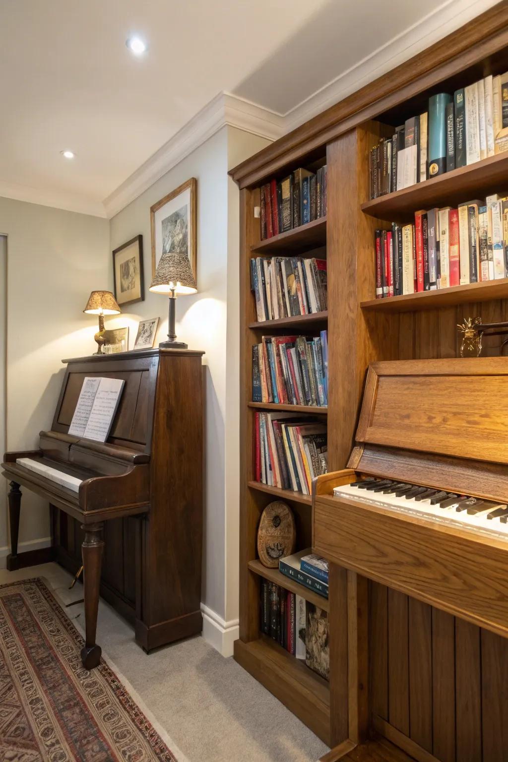A music corner inside of a larger space.