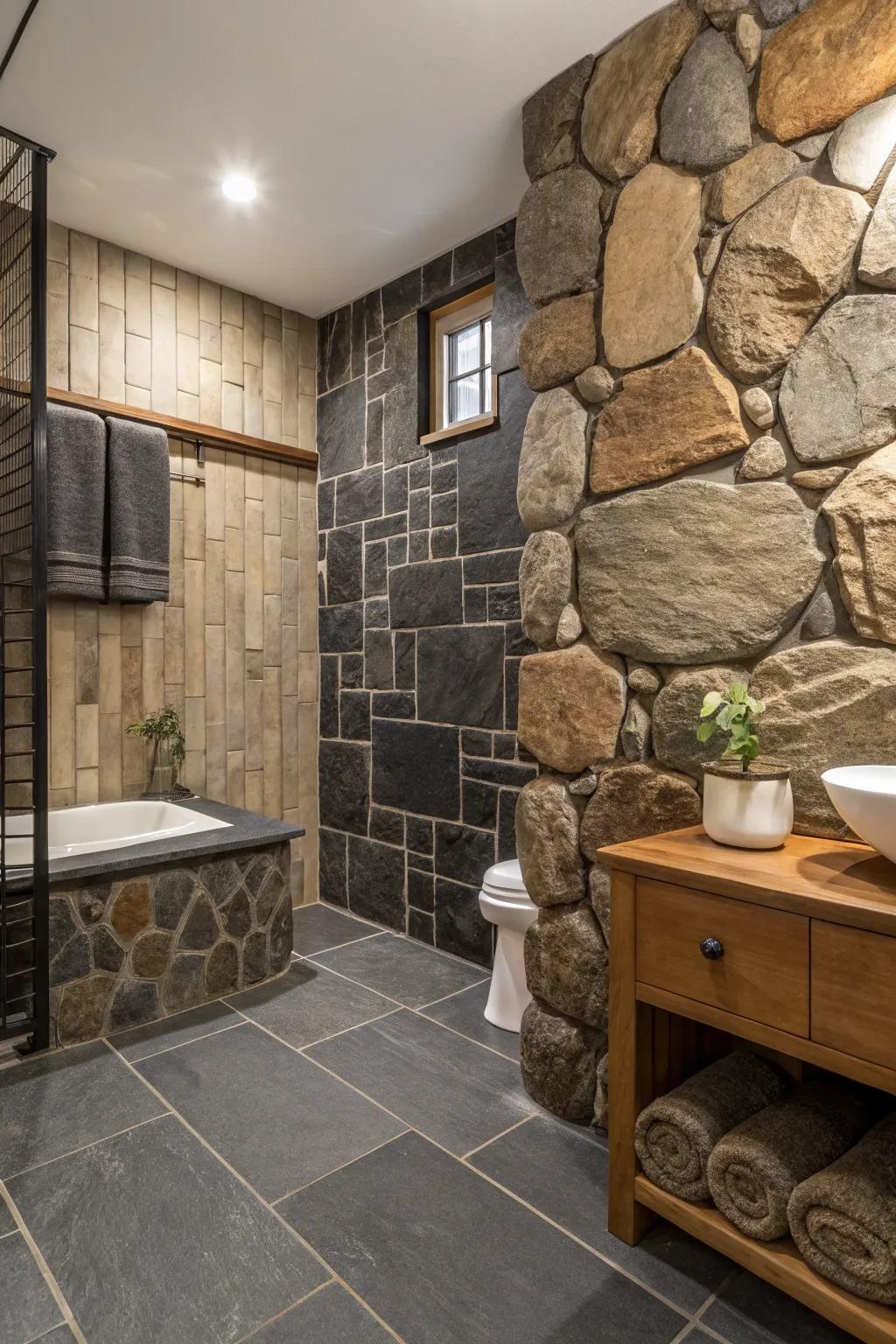 A bathroom highlighting a diverse array of textures for added depth and interest.