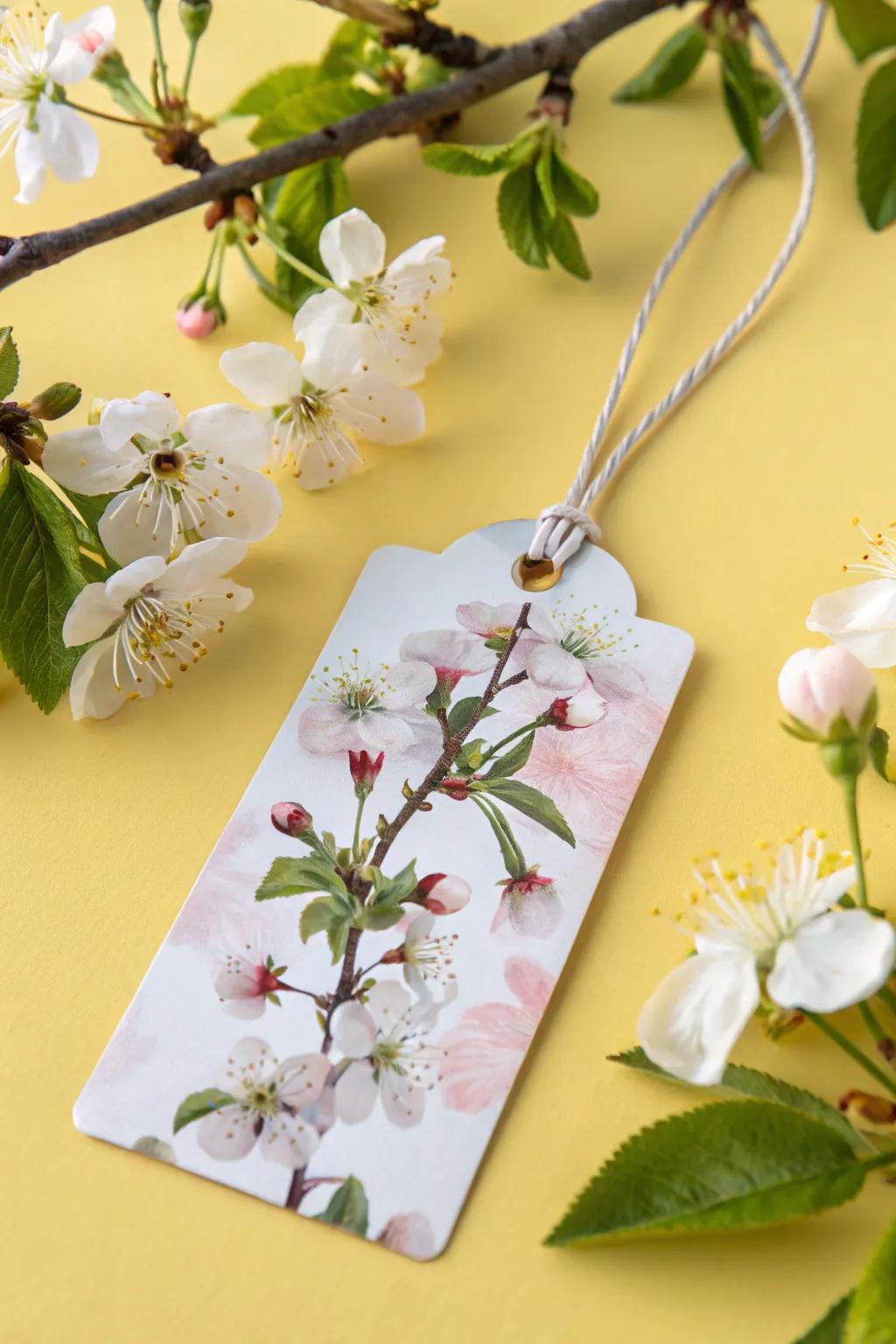 A seasonal-themed tag featuring spring blossoms, perfect for a fresh look.