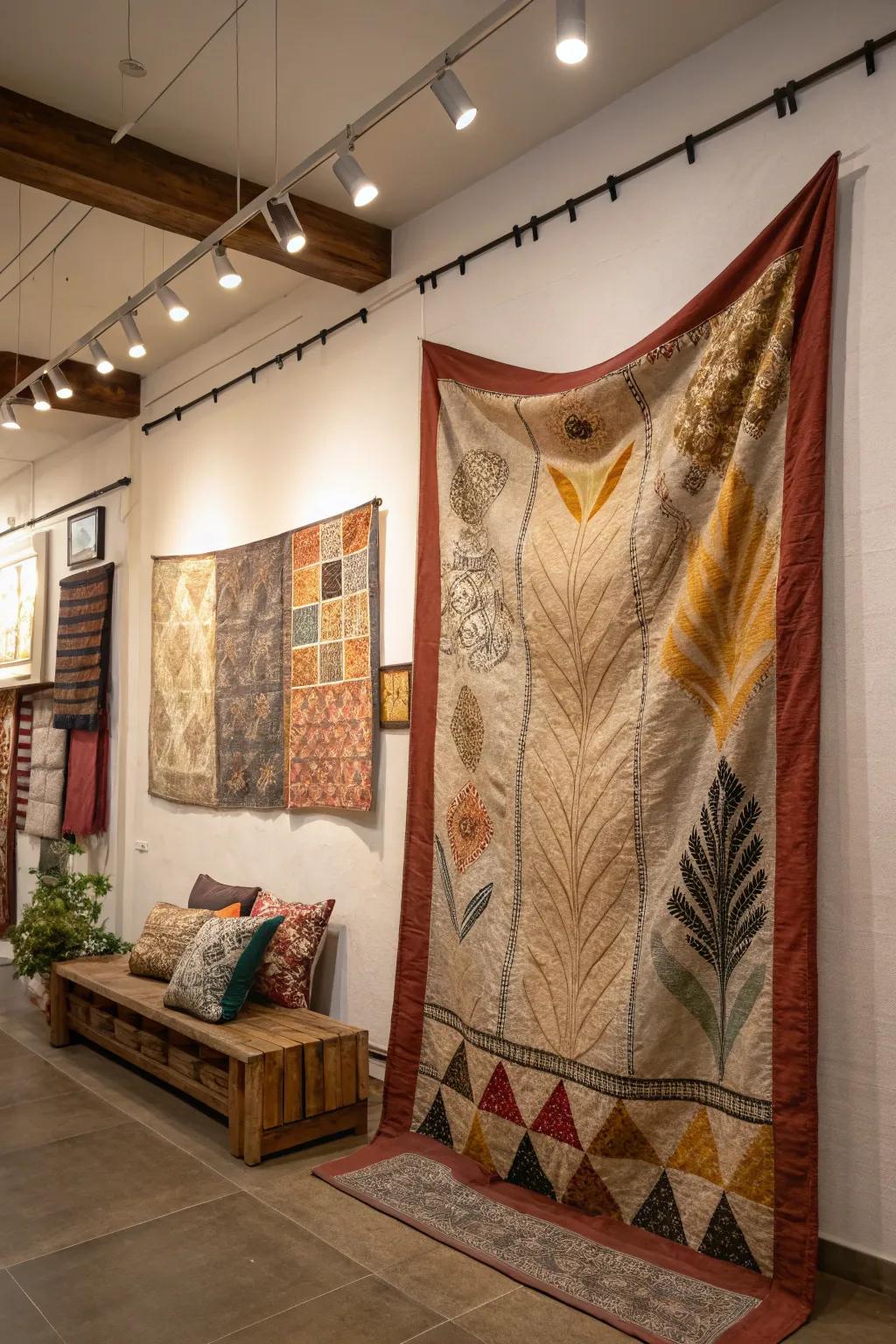 Textile art contributes warmth and texture to your walls.