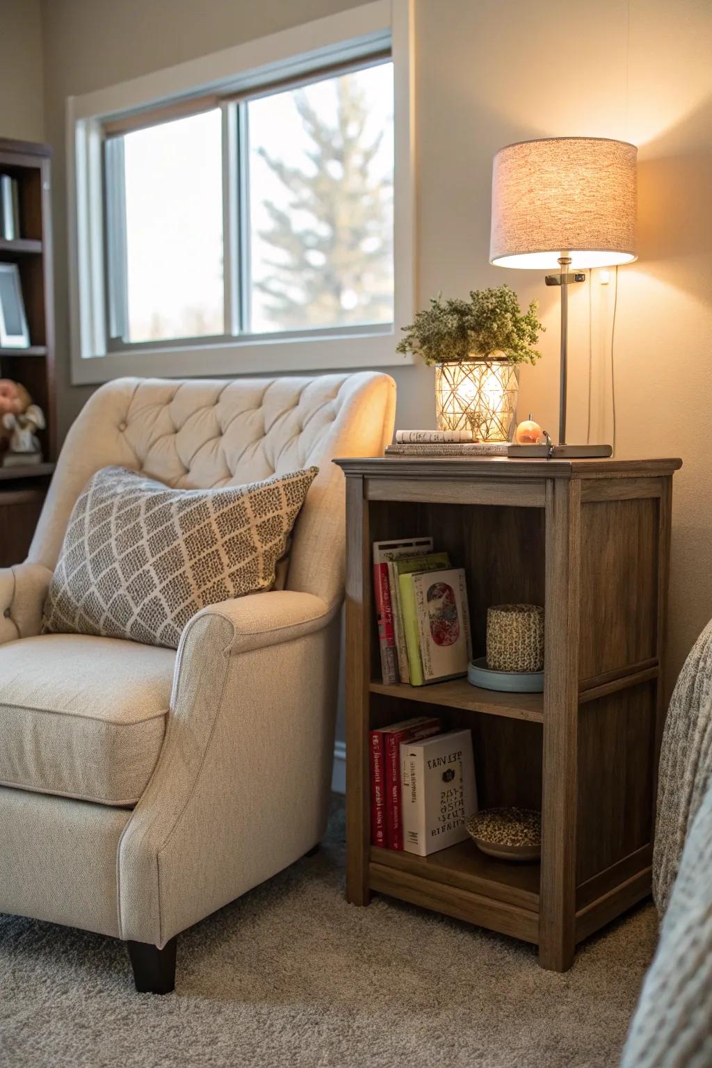 Appealing reading area for book enthusiasts.