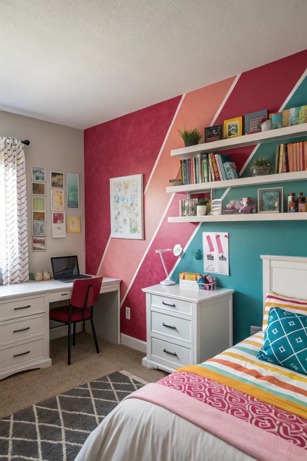 A bold feature wall adding personality to a teen room.