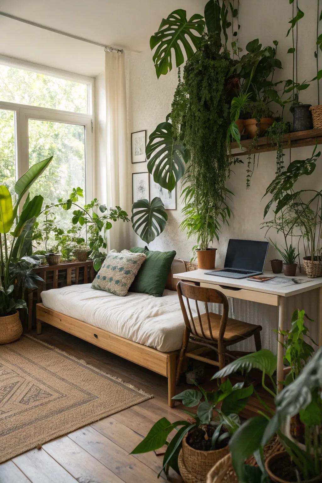 Botanicals add life and tranquility to a multi-purpose room.