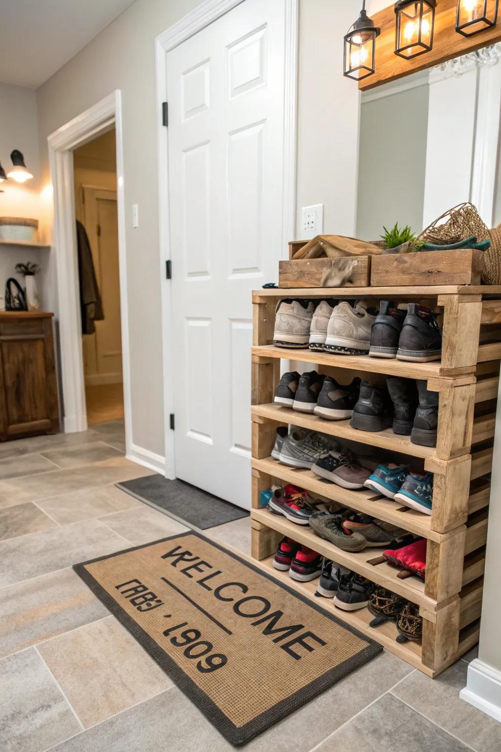 Arrange your entrance with a useful skid shoe rack.