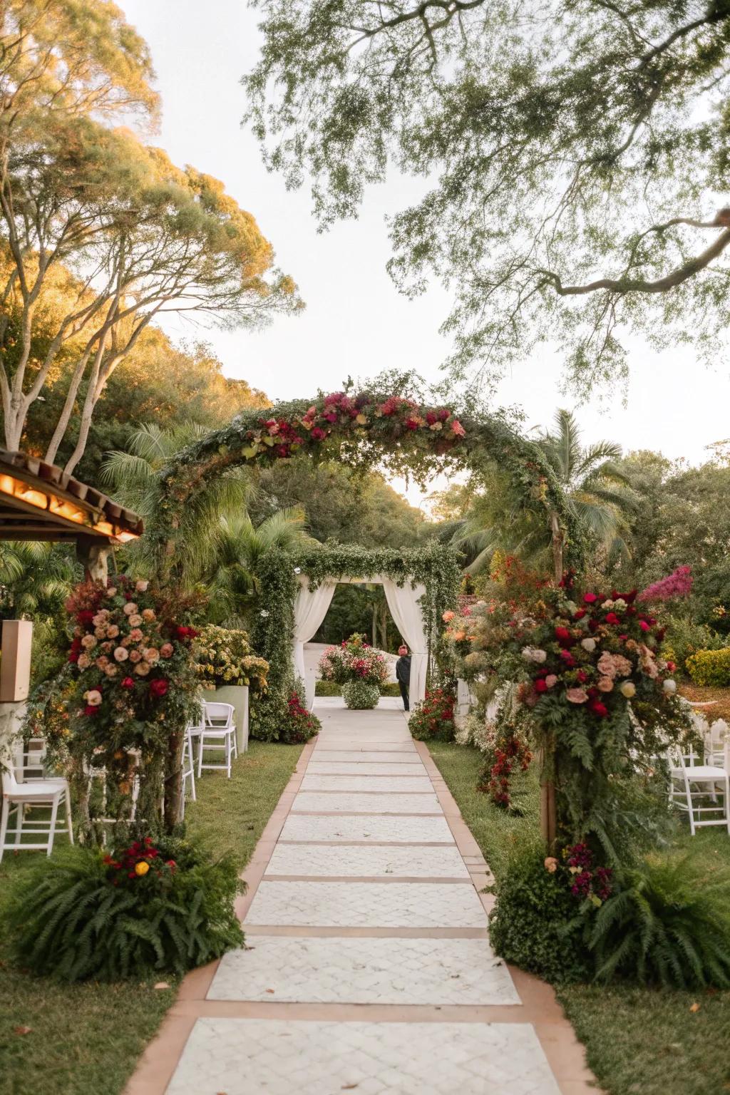 Lavish greenery accentuating the elegance and freshness of a ceremony venue.