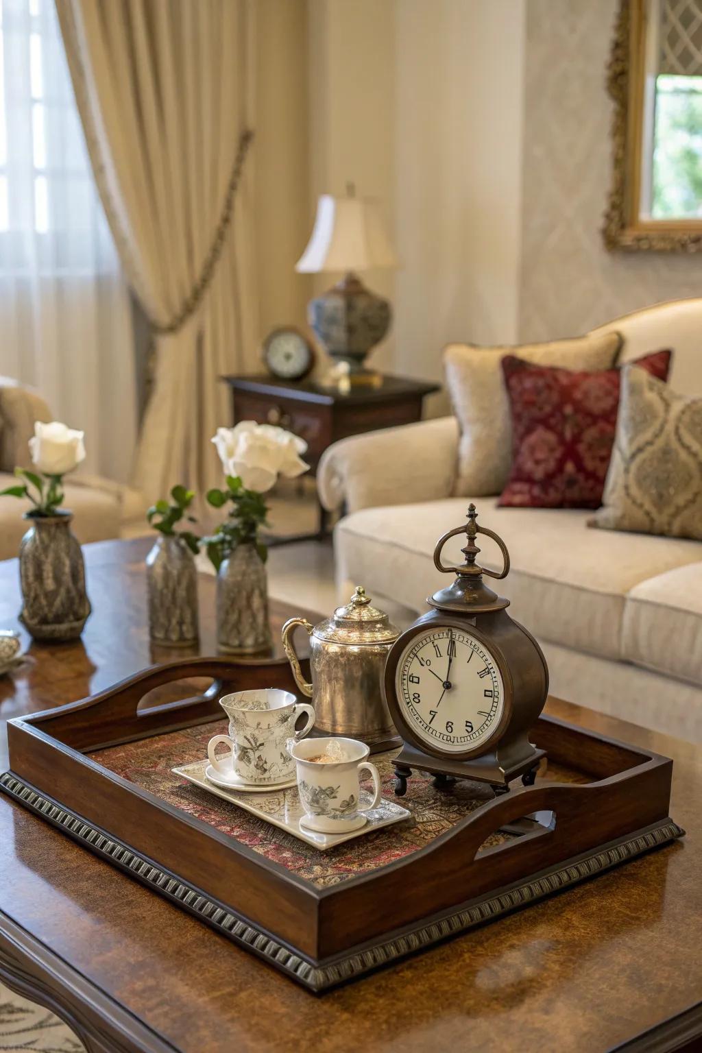Classic sensations using a relic object upon a decorative serving board.