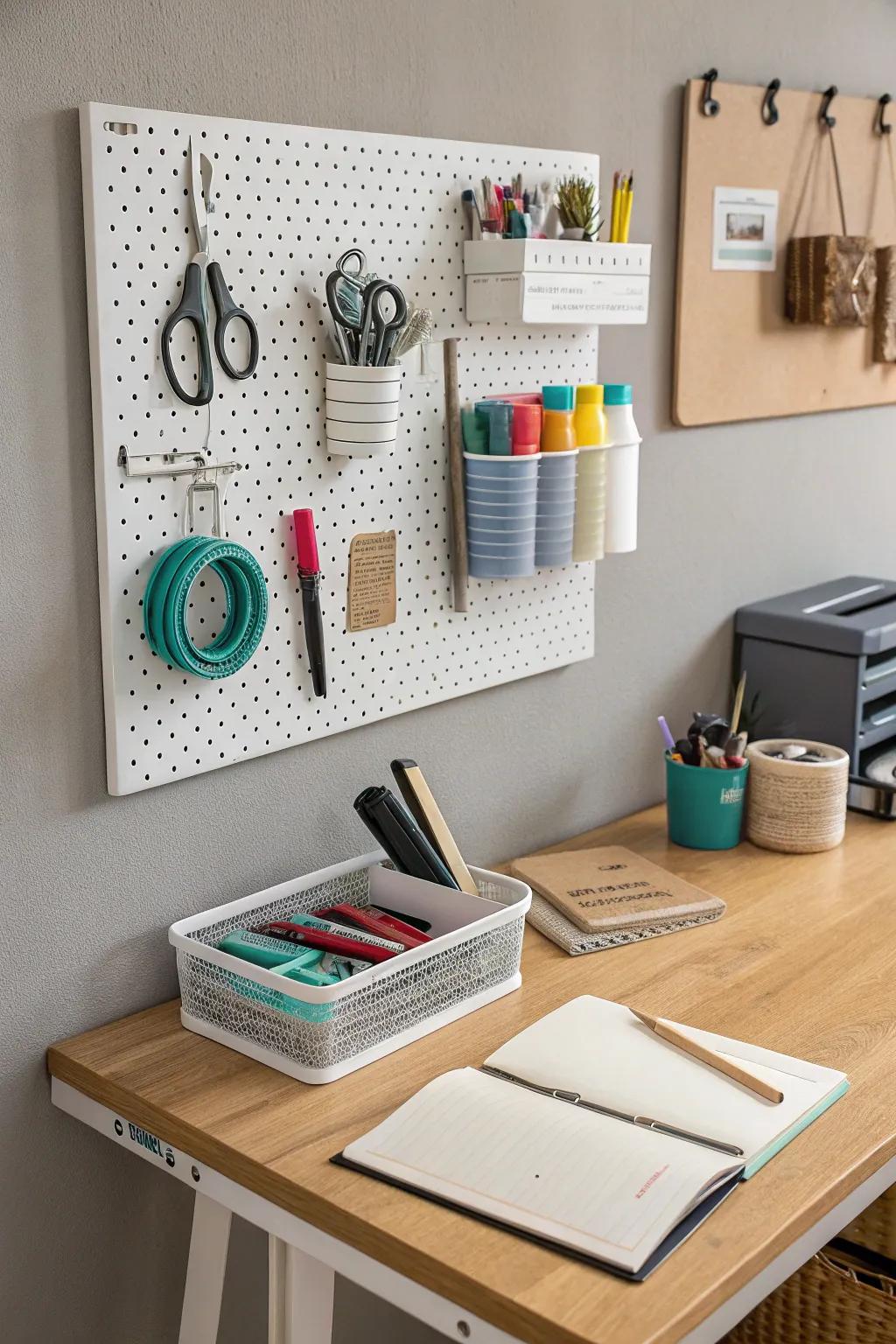 Pegboards for effective vertical storage.