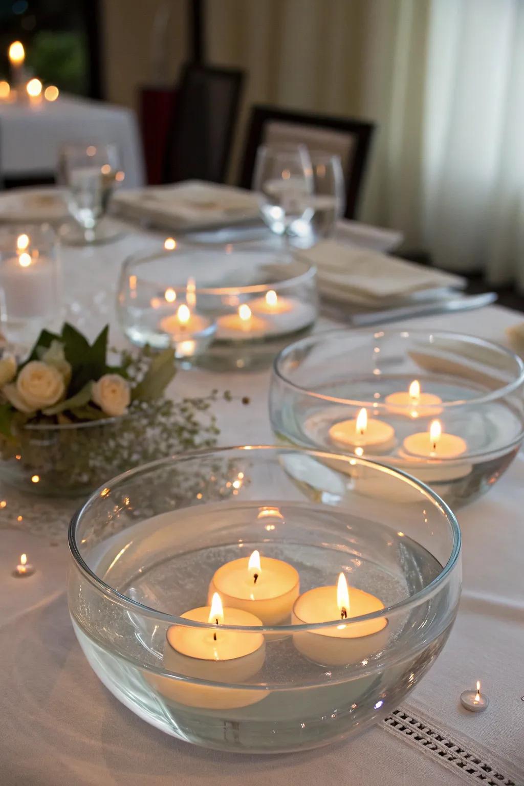Drifting luminaries foster a serene and sophisticated ambiance.