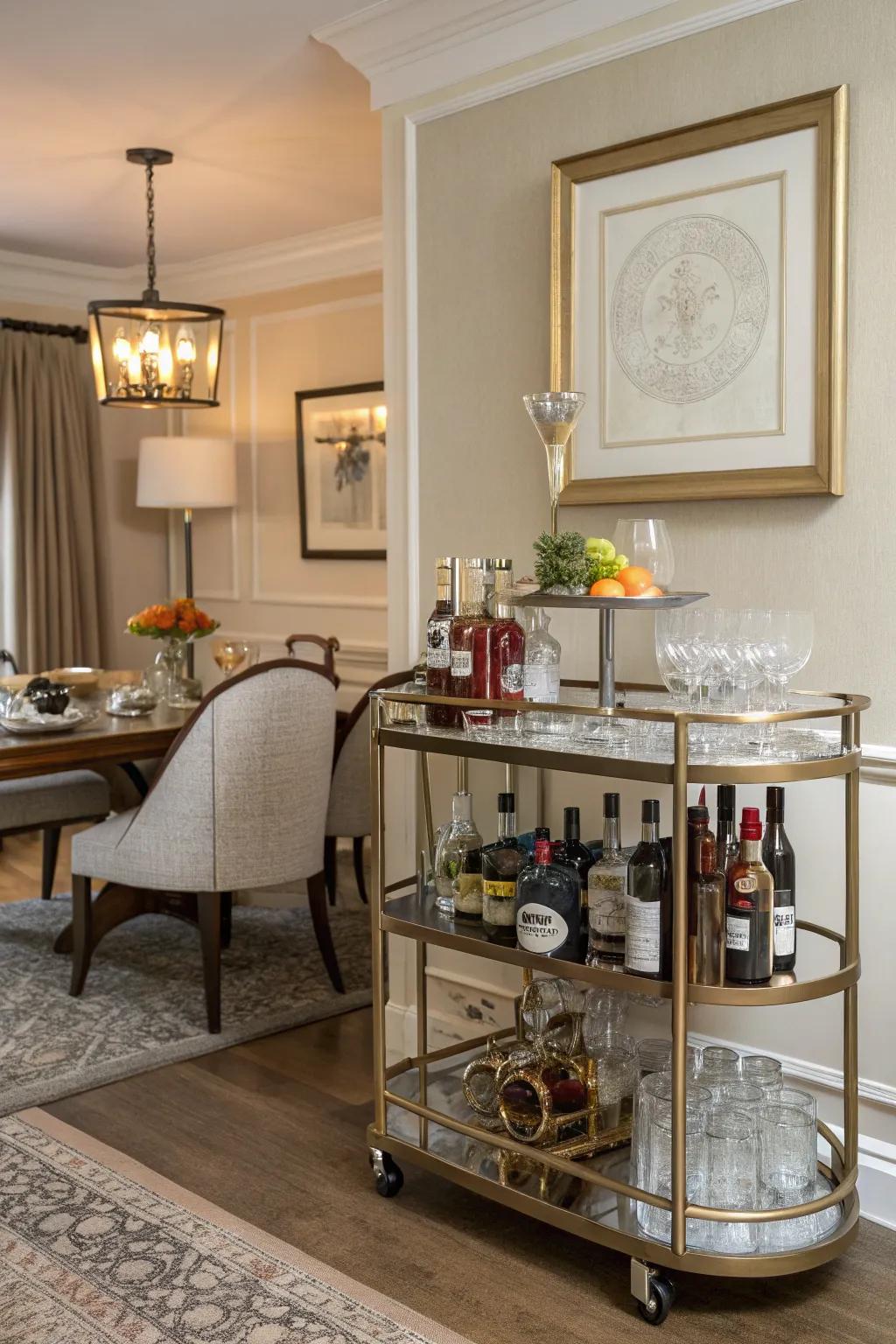 A mobile bar that adds sophistication and practicality to dining gatherings.