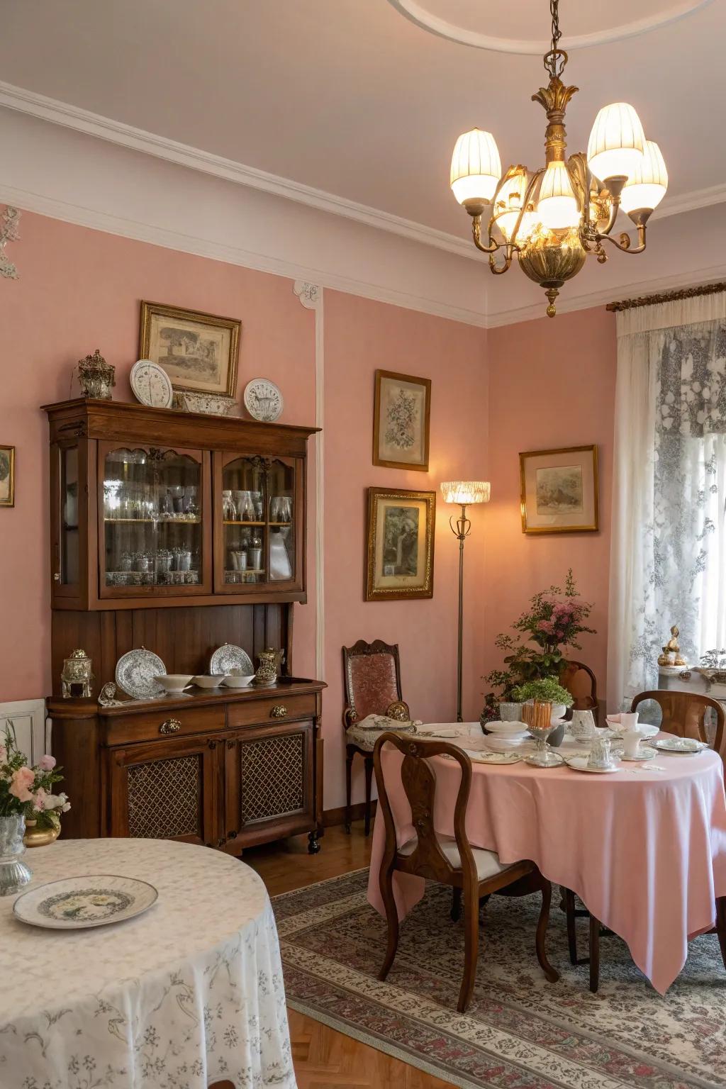 A romantic dining space with the gentle hue of rose.