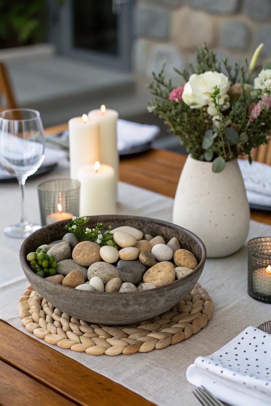 An artistic bowl provides adaptability and flair to your dining table centerpiece.