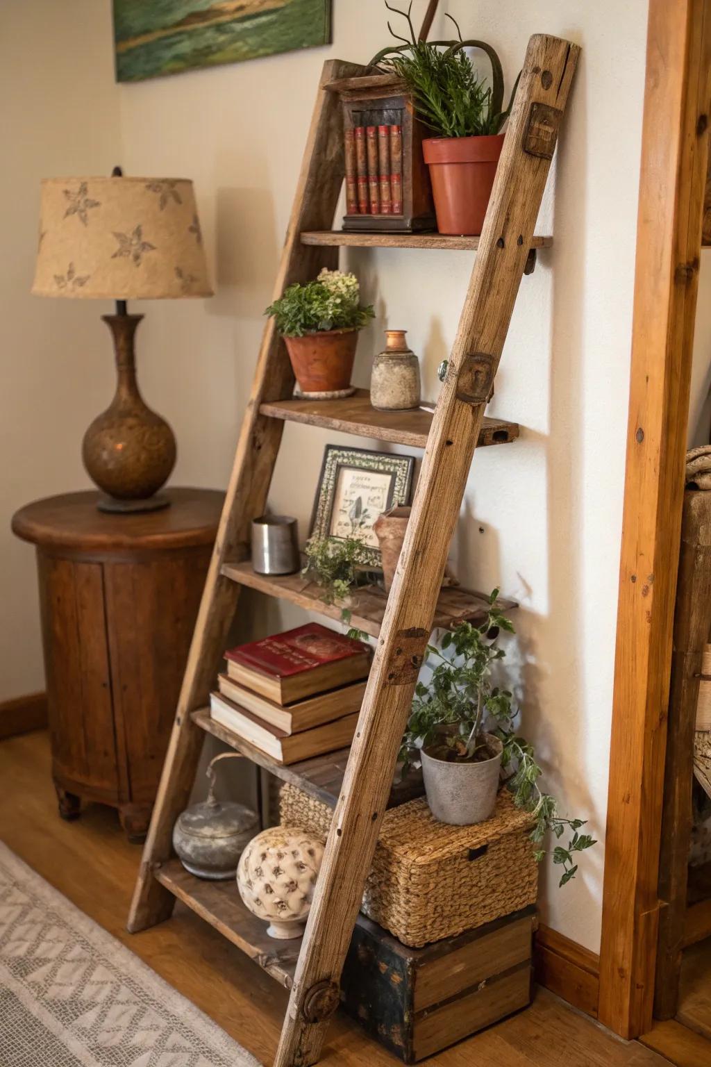 Ladder shelves offer a country-style allure.