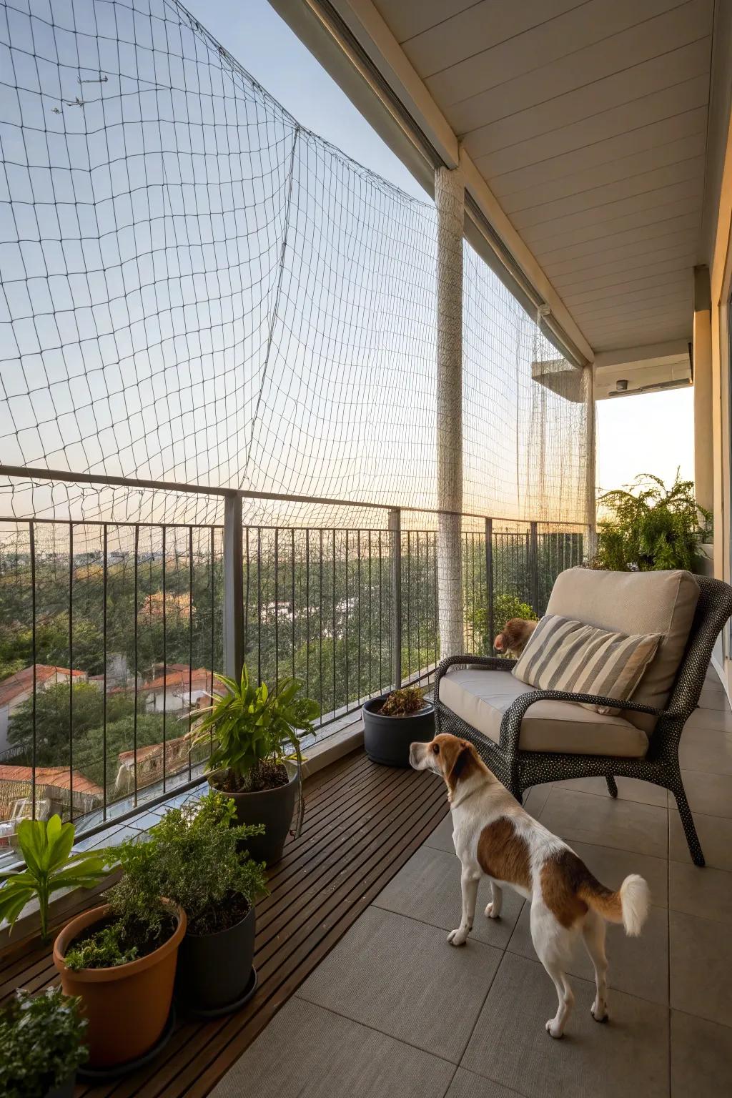 Pet balcony mesh adds an extra layer of safety.