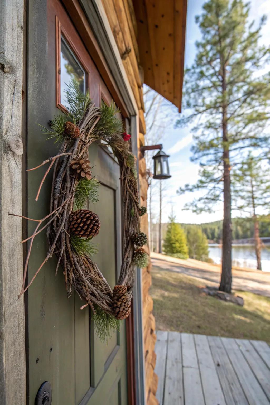 Invite nature to your doorstep with a countryside, earthy door decoration.
