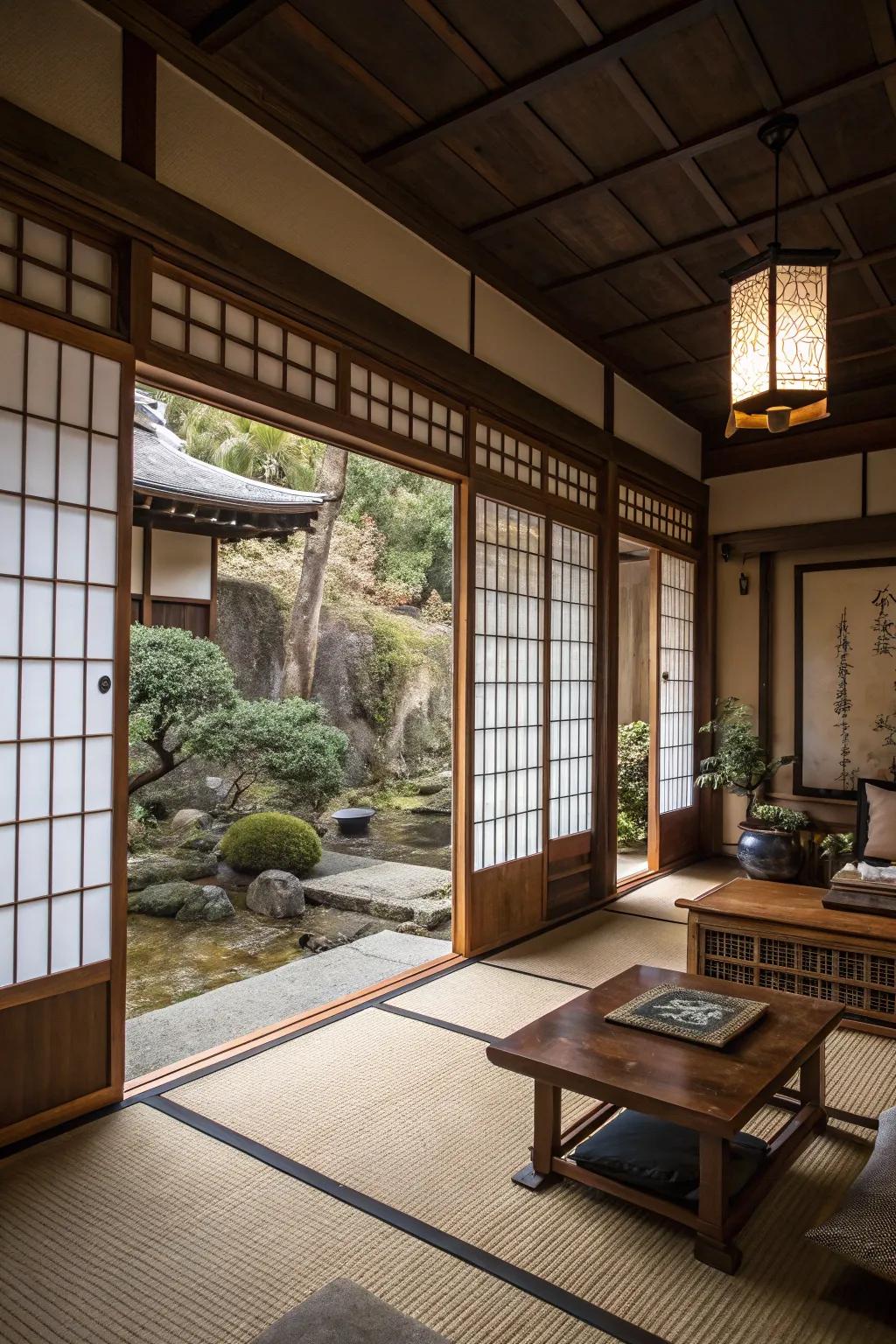 Present serenity through translucent screens.