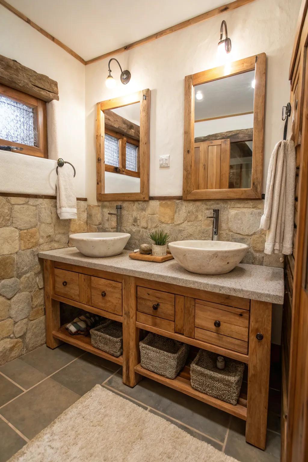 Organic materials introduce warmth and sophistication.