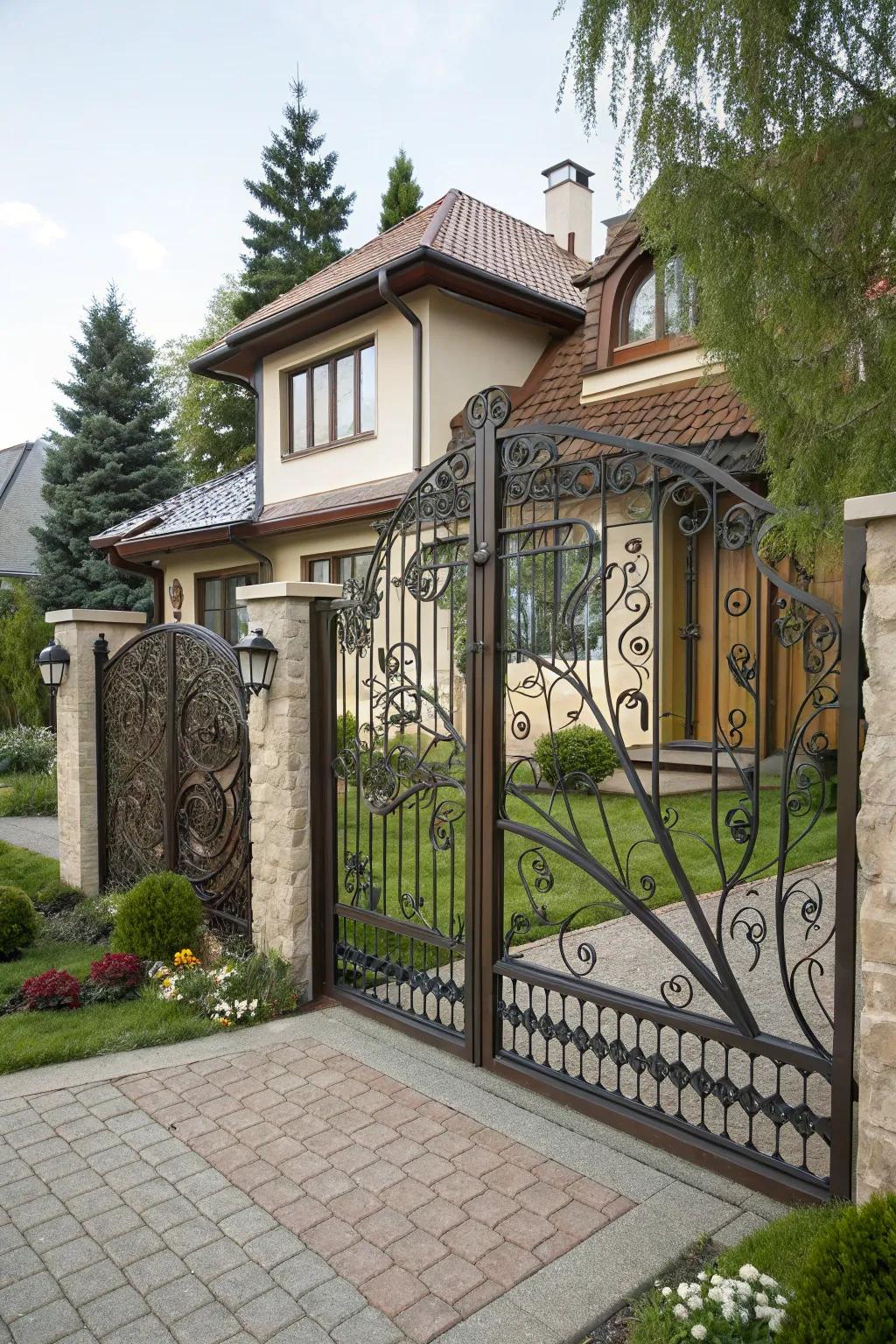 An artistic metal gate that serves as a breathtaking work of art.