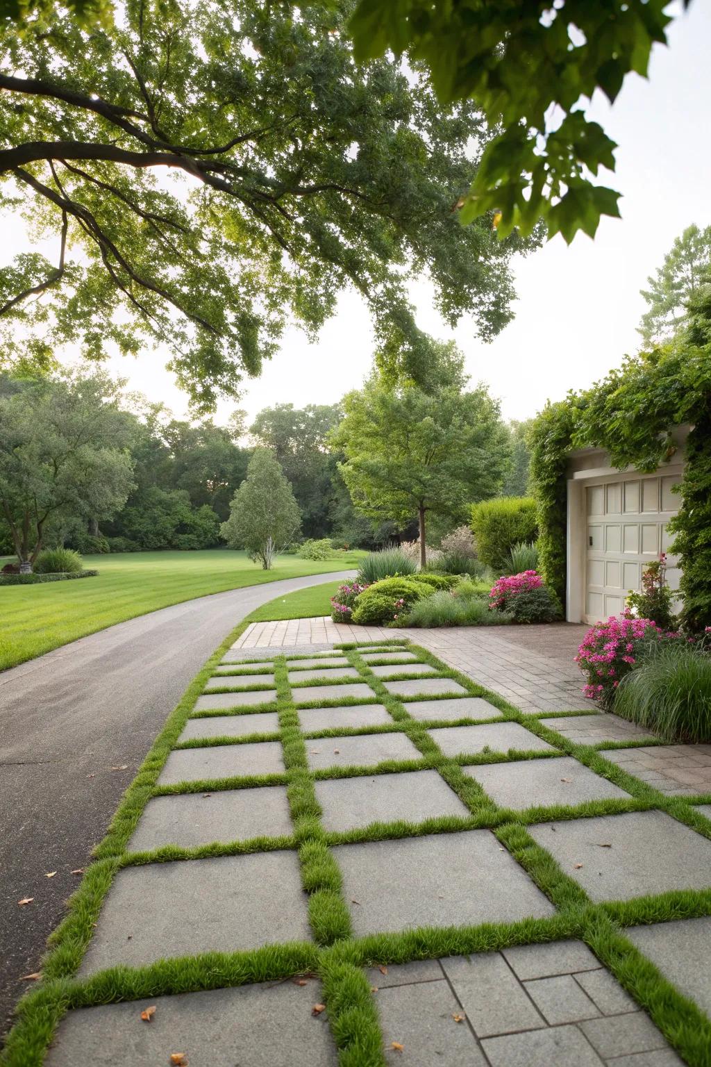 Integrate your driveway seamlessly with nature by adding greenery.
